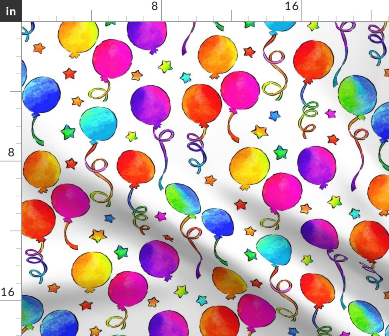 Party Watercolor Pink Bright Colors Over Happy Birthday Balloons Colorful Rainbow Confetti Celebration Blue Streamers Custom Printed Fabric by Spoonflower Various Fabrics by the Yard or Fat Quarter